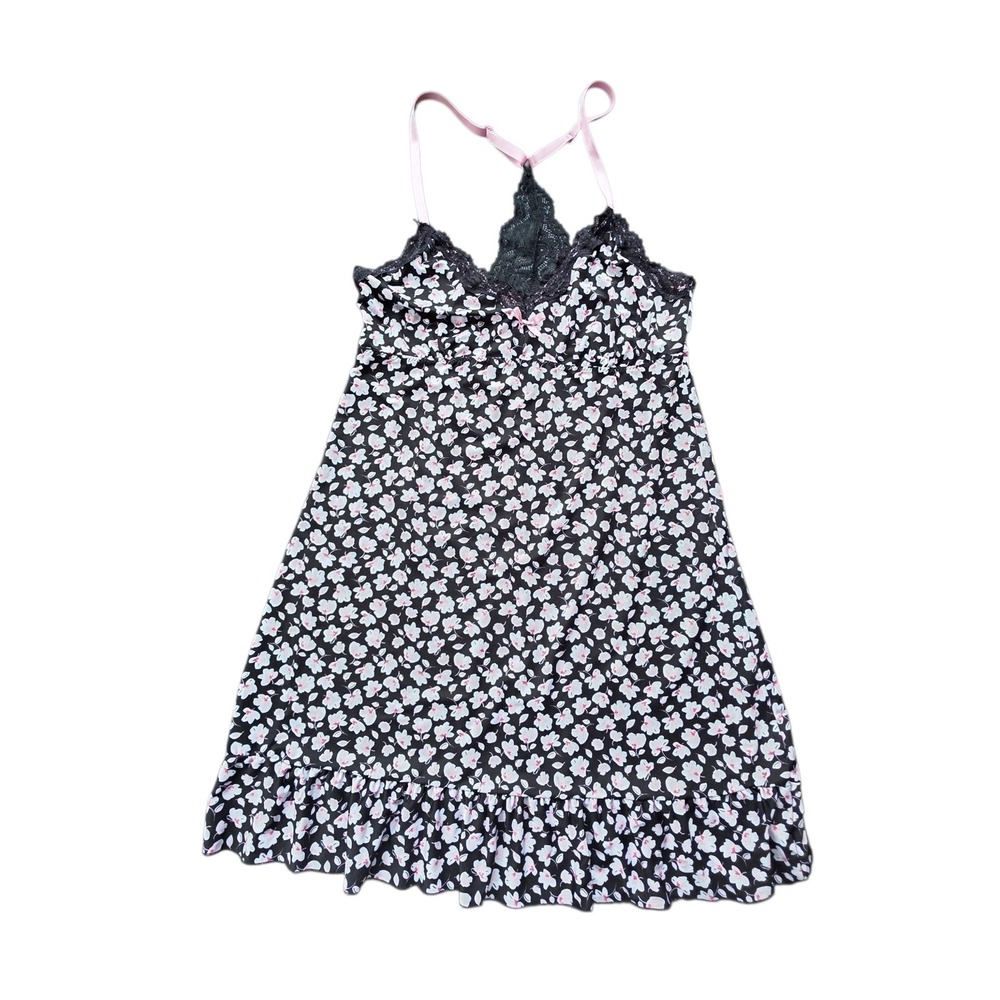 Marilyn Monroe Intimate Lingerie M Lace Floral Babydoll Slip Nightgown Gray Pink